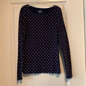 J. Crew artist tee. Size M. Navy with pink polka dots. Like new condition